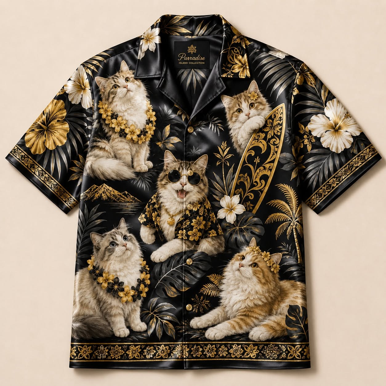 Midnight Cat Graphic Resort Shirt