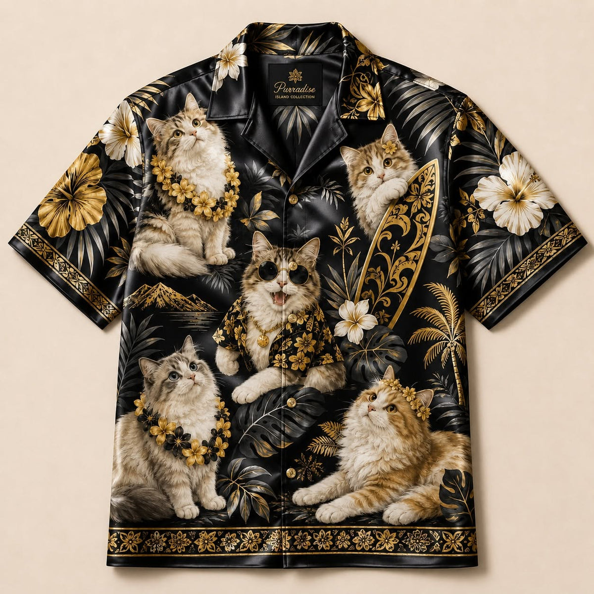 Midnight Cat Graphic Resort Shirt image 1